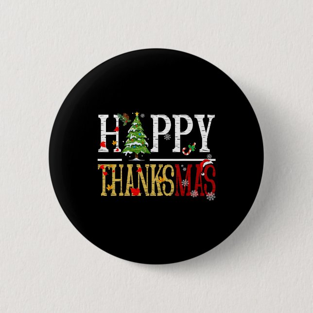 Badge Rond 5 Cm Fun Thanksgiving Noël Joyeux Thanksmas (Devant)