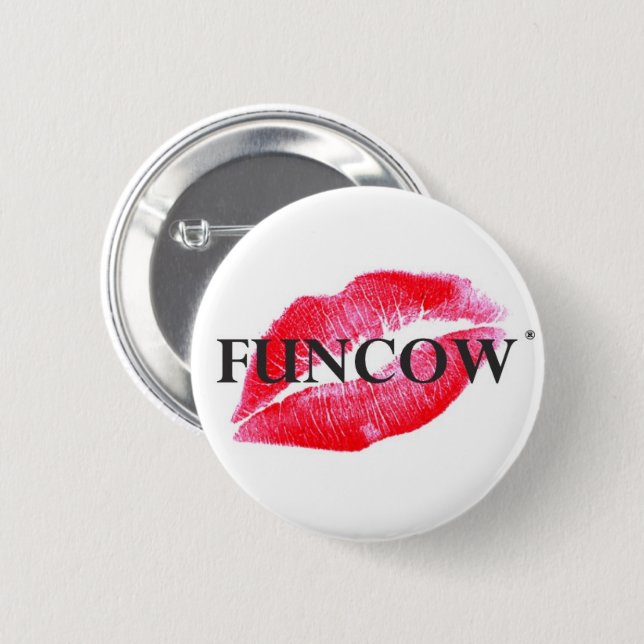 BADGE ROND 5 CM FUNCOW ROSE BISOU (Devant & derrière)