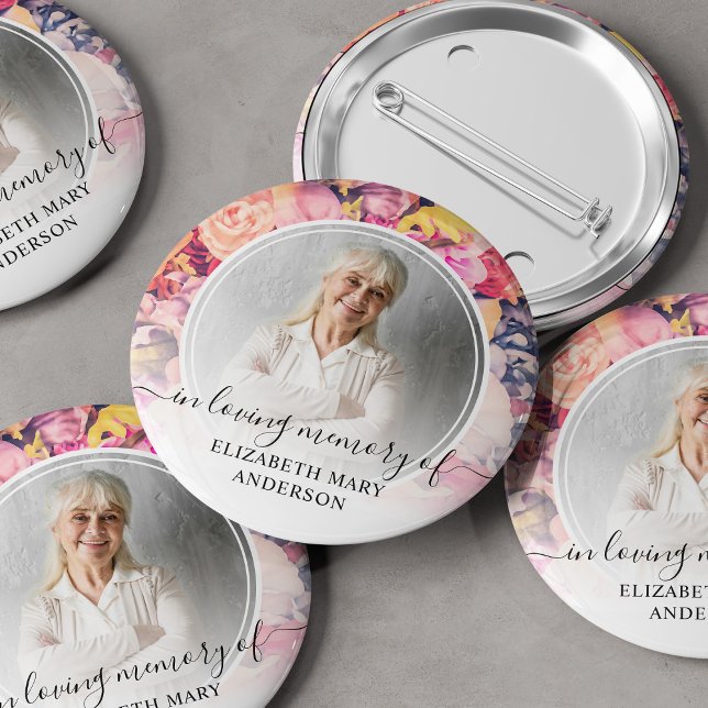 Badge Rond 5 Cm Funérailles Dans La Mémoire Amoureuse Photo Floral (Créateur téléchargé)