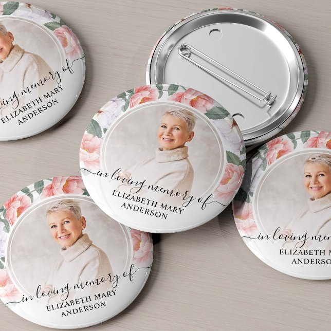 Badge Rond 5 Cm Funérailles En Mémoire Amoureuse Aquarelle Photo F (Créateur téléchargé)