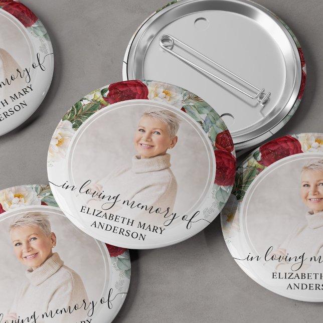 Badge Rond 5 Cm Funérailles En Mémoire Amoureuse Roses Rouges Phot (Créateur téléchargé)