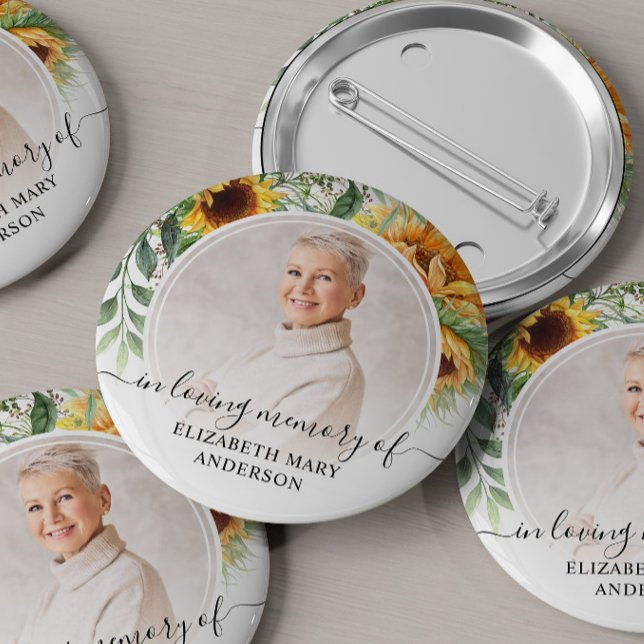 Badge Rond 5 Cm Funérailles En Mémoire Amoureuse Tournesol Photo F (Créateur téléchargé)