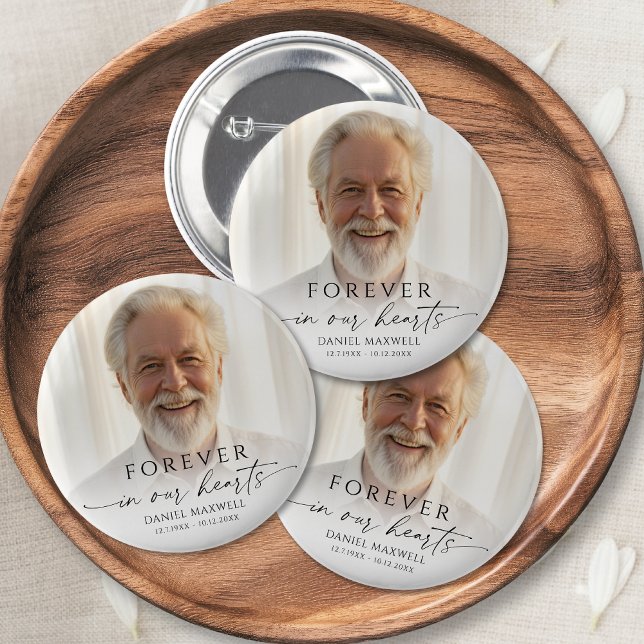 Badge Rond 5 Cm Funeral Forever in Our Hearts Photo Memorial (Créateur téléchargé)