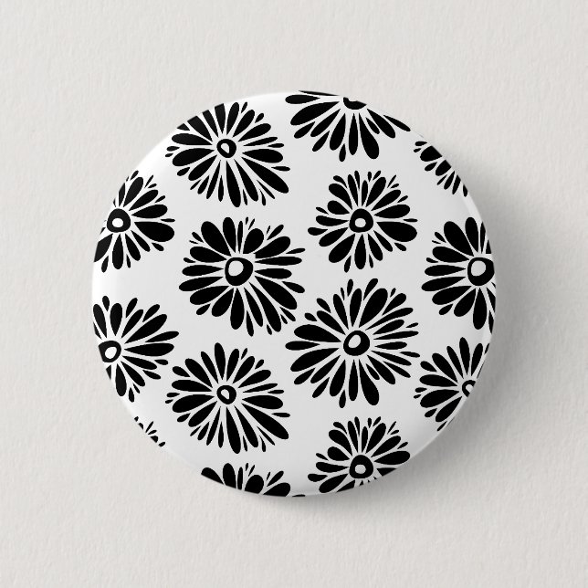 Badge Rond 5 Cm Funky Black et blanc floral (Devant)