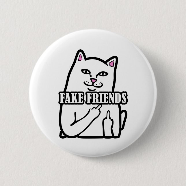 Badge Rond 5 Cm Funky Chat Moyen Doigt Fake Friends (Devant)