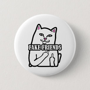 Badge Rond 5 Cm Funky Chat Moyen Doigt Fake Friends