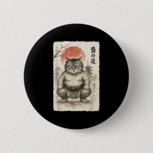 Badge Rond 5 Cm Funky Fat Cat Sumo Wrestler Sumi-e Art Japonais An