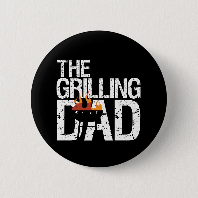 Badge Rond 5 Cm Funky Grilling Papa Griller BBQ Party Fête des pèr (Devant)