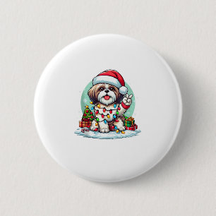 Badge Rond 5 Cm Funky Peace Main Shih Tzu Feux de Noël Femmes
