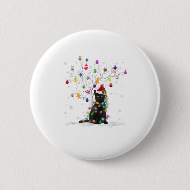 Badge Rond 5 Cm Funky Père Noël Black Cat Christmas Tree Gi (Devant)