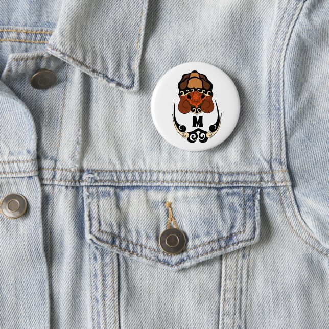 Badge Rond 5 Cm Funky Tortoise Chilling Monogramme (En situation)