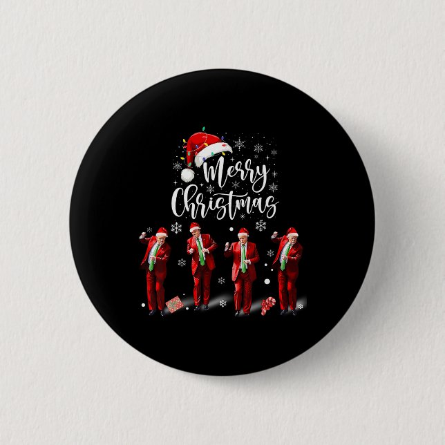 Badge Rond 5 Cm Funky Trump Dance Santa Claus Joyeux Noël (Devant)