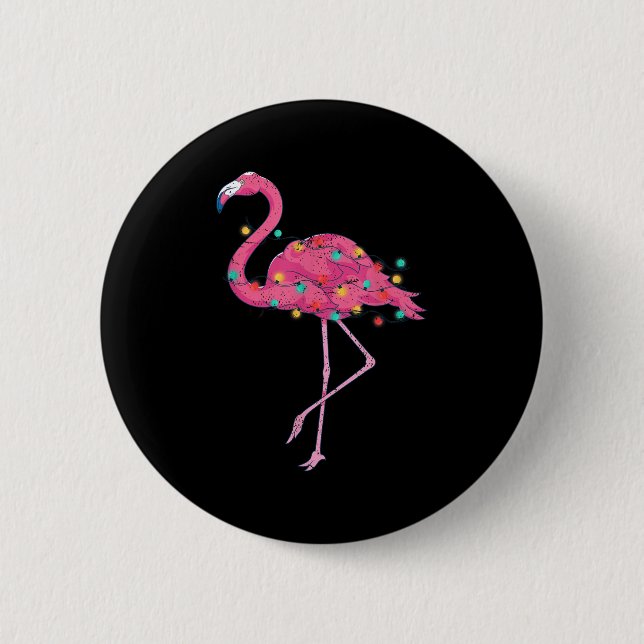 Badge Rond 5 Cm Funky Xmas Lumières Nk Flamant rose Trocal Noël Da (Devant)