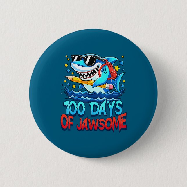 Badge Rond 5 Cm Funny 100 Days Of Jawsome Shark Kids Boy 100th Day (Devant)