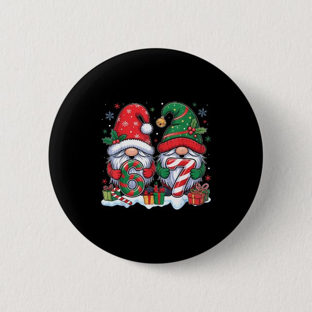 Badge Rond 5 Cm Funny 67 Christmas Pajamas Six Seven Meme 67 Gnome (Devant)