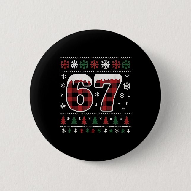 Badge Rond 5 Cm Funny 67 Six Seven Meme Brainrot Cringe Christmas  (Devant)