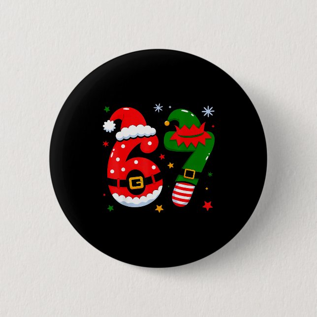 Badge Rond 5 Cm Funny 6 7 Six Seven Meme Christmas Santa Elf Coupl (Devant)
