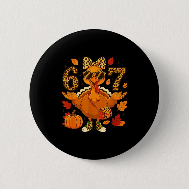 Badge Rond 5 Cm Funny 6 7 Thanksgiving Leopard Bow Turkey Six Seve (Devant)