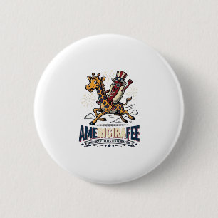 Badge Rond 5 Cm Funny Amerigiraffee Patriotique Giraffe Hot Dog Ch