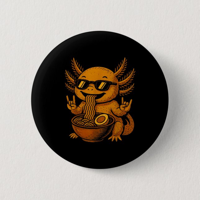 Badge Rond 5 Cm Funny Anime Kawaii Axolotl Eating Ramen Graphic Te (Devant)