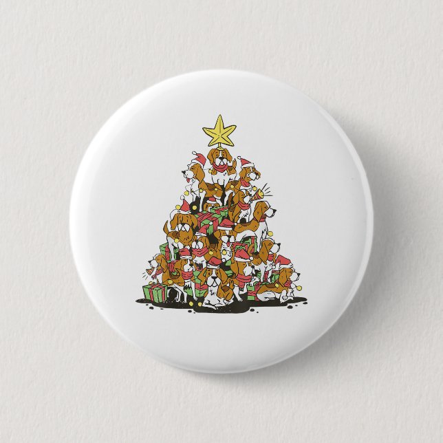 Badge Rond 5 Cm Funny arbre de Noël beagle pour amoureux de les ch (Devant)
