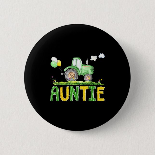 Badge Rond 5 Cm Funny Auntie Birthday Boy Tractor Farm Truck Match (Devant)