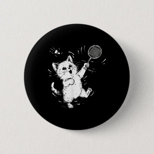 Badge Rond 5 Cm Funny Badminton mignon Chat Badminton Player Shutt