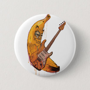 Badge Rond 5 Cm Funny Banana Guitar Pin Cartoon Music Button