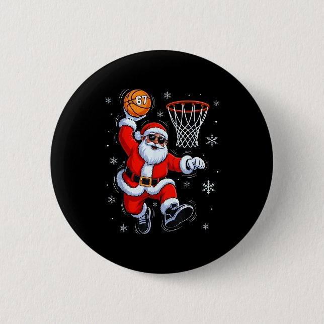 Badge Rond 5 Cm Funny Basketball Santa 67 Christmas Xmas Holiday K (Devant)