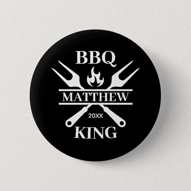Badge Rond 5 Cm Funny BBBQ Grill Master Barbecue personnalisé King (Devant)