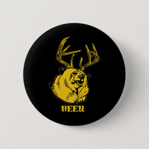 Badge Rond 5 Cm Funny Bear Plus Deer Équivalent Beer Deer Hunting