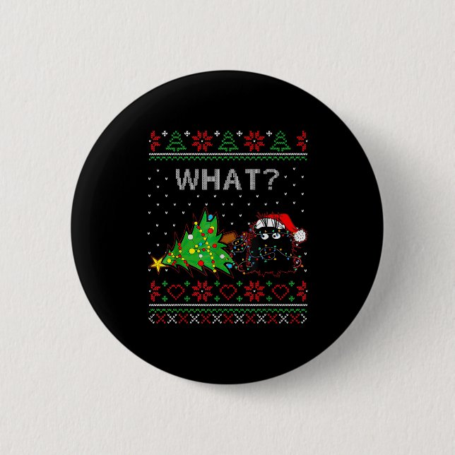 Badge Rond 5 Cm Funny Black Cat Gift Pushing Christmas Tree Over C (Devant)
