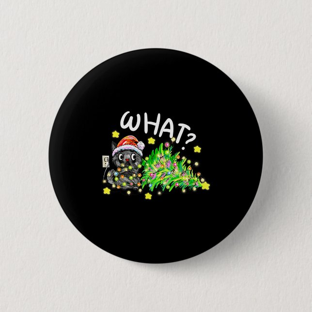 Badge Rond 5 Cm Funny Black Cat Gift Pushing Christmas Tree Over C (Devant)