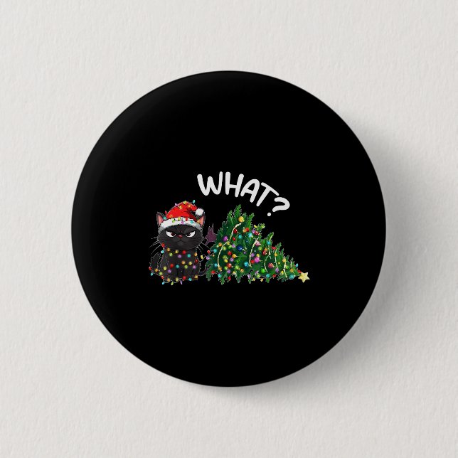 Badge Rond 5 Cm Funny Black Cat What_ Christmas Tree Funny Cat Lov (Devant)