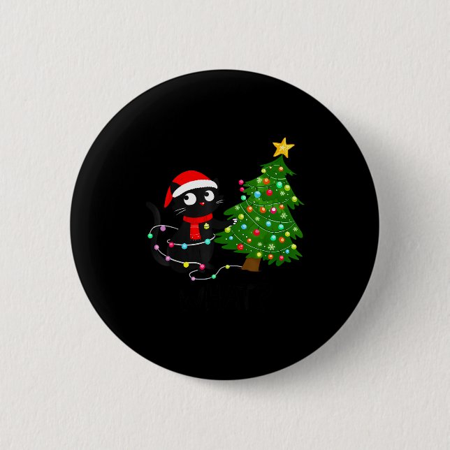 Badge Rond 5 Cm Funny Black Cat What_ Christmas Tree Funny Cat Lov (Devant)
