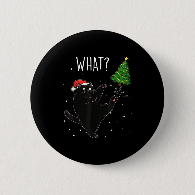 Badge Rond 5 Cm Funny Black Cat What_ Christmas Tree Meme Xmas Men (Devant)