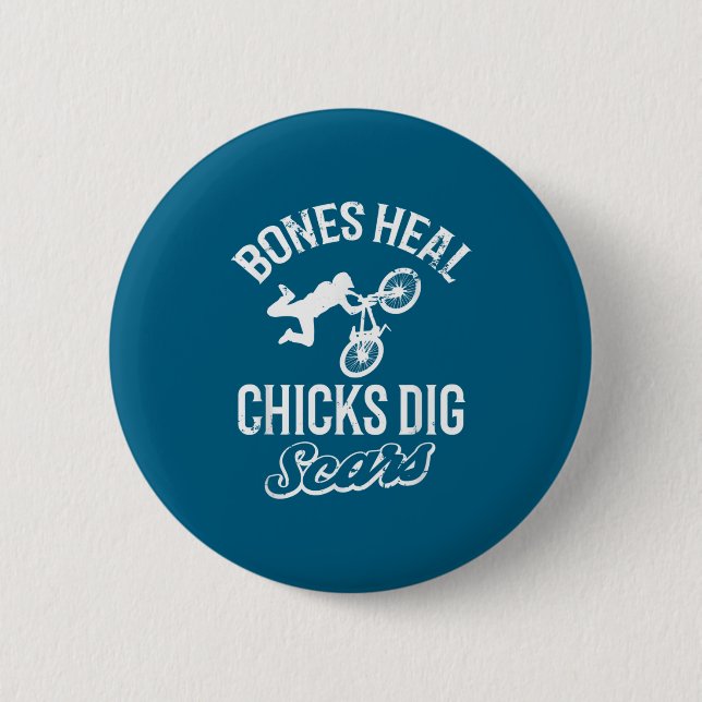 Badge Rond 5 Cm Funny Bones Heal Chicks Dig S Bmx Biking  (Devant)