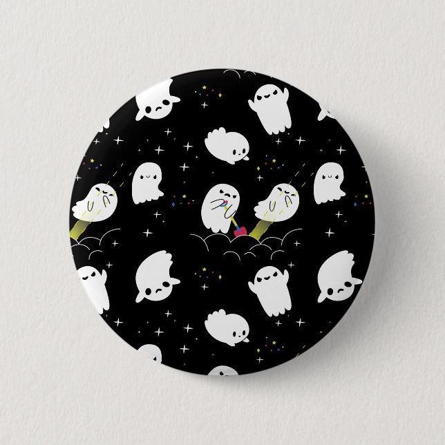 Badge Rond 5 Cm Funny Boo Halloween Ghost Adventure Chasse au trés (Devant)
