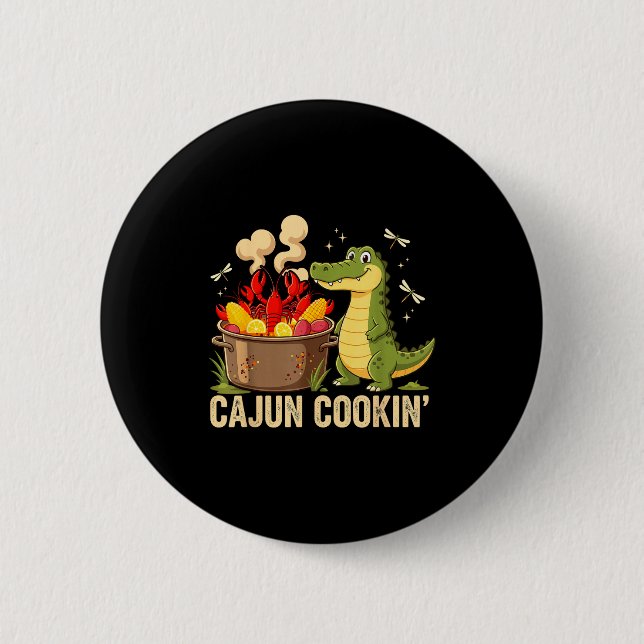 Badge Rond 5 Cm Funny Cajun Louisiana Boil Alligator Crawfish Mard (Devant)