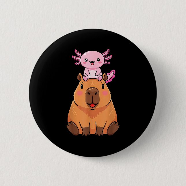 Badge Rond 5 Cm Funny Capybara Axolotl Kawaii Kids Boys Girls Anim (Devant)