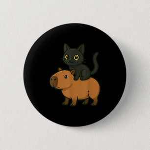 Badge Rond 5 Cm Funny Capybara Black Chat Amoureux des animaux Mam