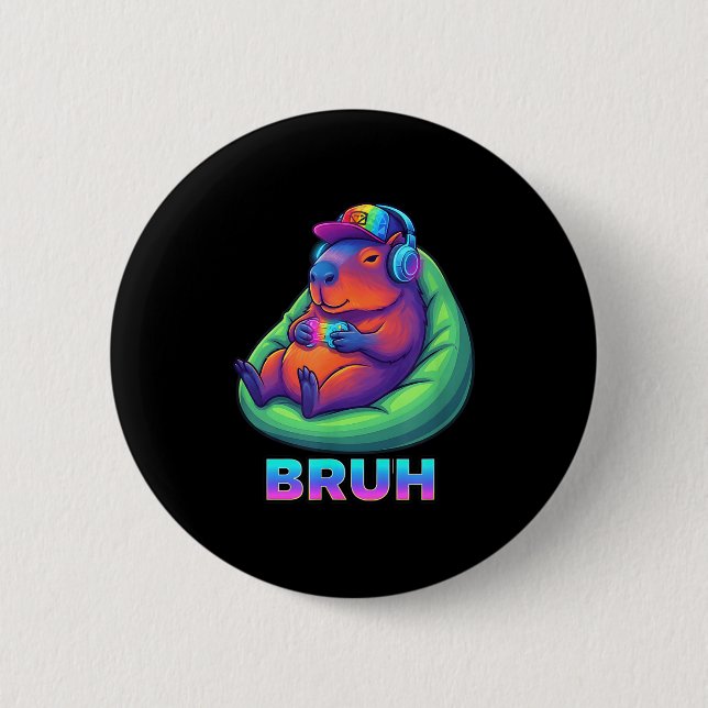 Badge Rond 5 Cm Funny Capybara Bruh Video Games Lovers  (Devant)
