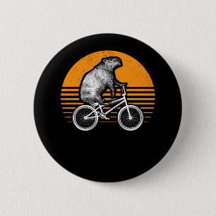 Badge Rond 5 Cm Funny Capybara vélo d'équitation Retro Capibara vé