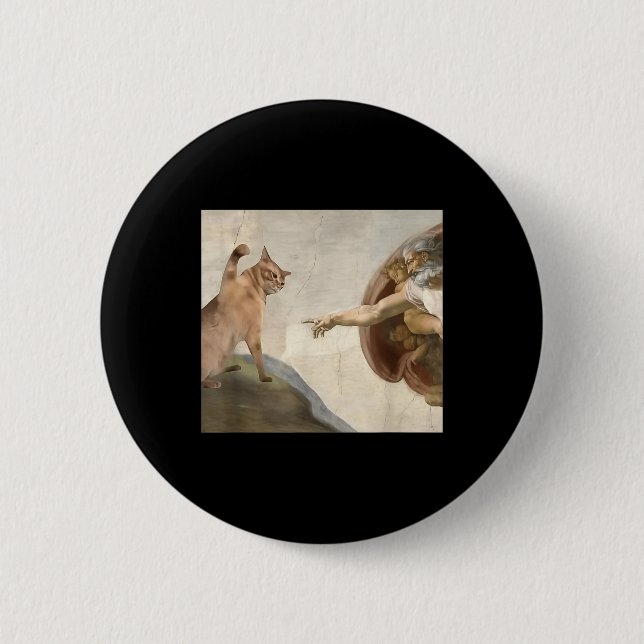 Badge Rond 5 Cm Funny Chat Dieu Création D'Adam Mème Jésus (Devant)