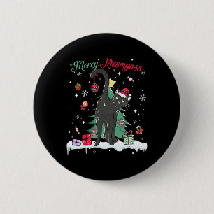 Badge Rond 5 Cm Funny Chat Noir Merry Kissmy Santa Chapeau Arbre C