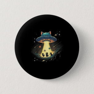 Badge Rond 5 Cm Funny Chat Ufo Cute Kitty Espace Alien Aes