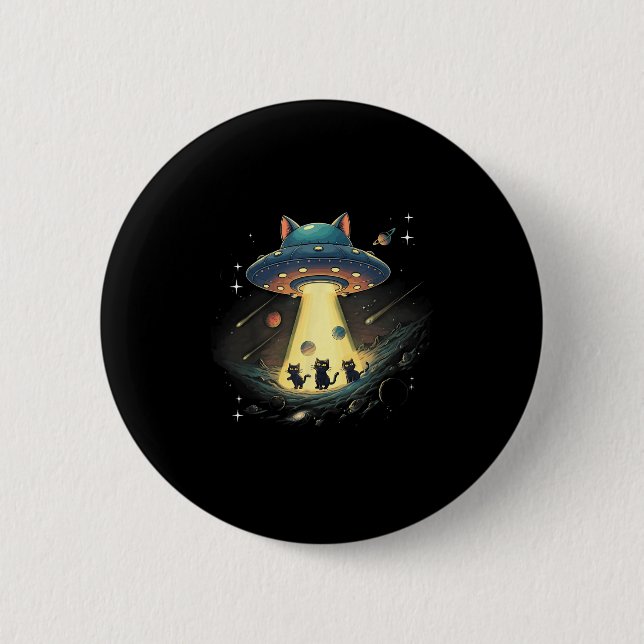 Badge Rond 5 Cm Funny Chat Ufo Cute Kitty Espace Alien Aes (Devant)