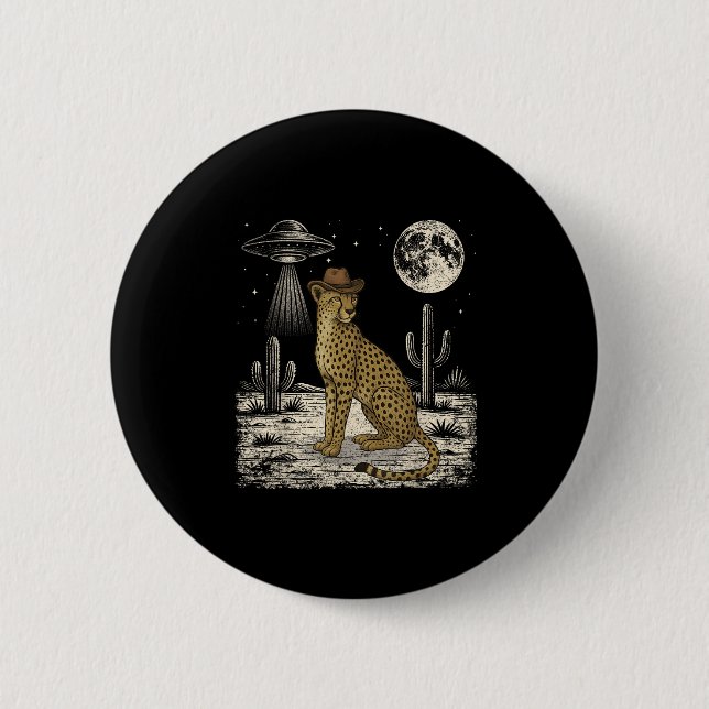 Badge Rond 5 Cm Funny Cheetah Cowboy Western Ufo Safari Animal (Devant)