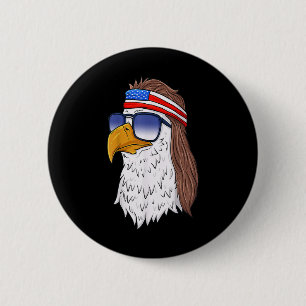 Badge Rond 5 Cm Funny Chemise American Bald Eagle Mullet 4 juillet