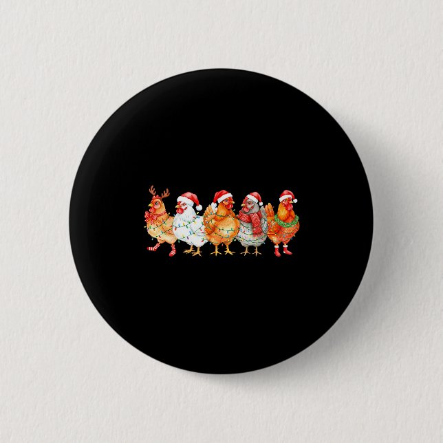 Badge Rond 5 Cm Funny Chicken Christmas Lights Farm Animal Xmas Ho (Devant)